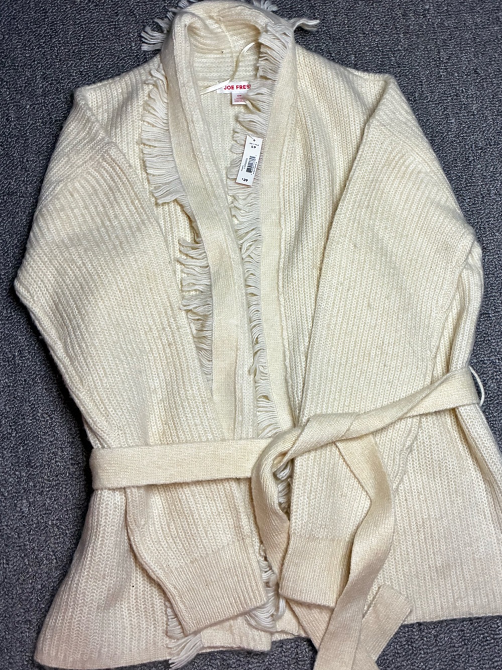 Joe Fresh Cream Fringe Knit Robe Cardigan
